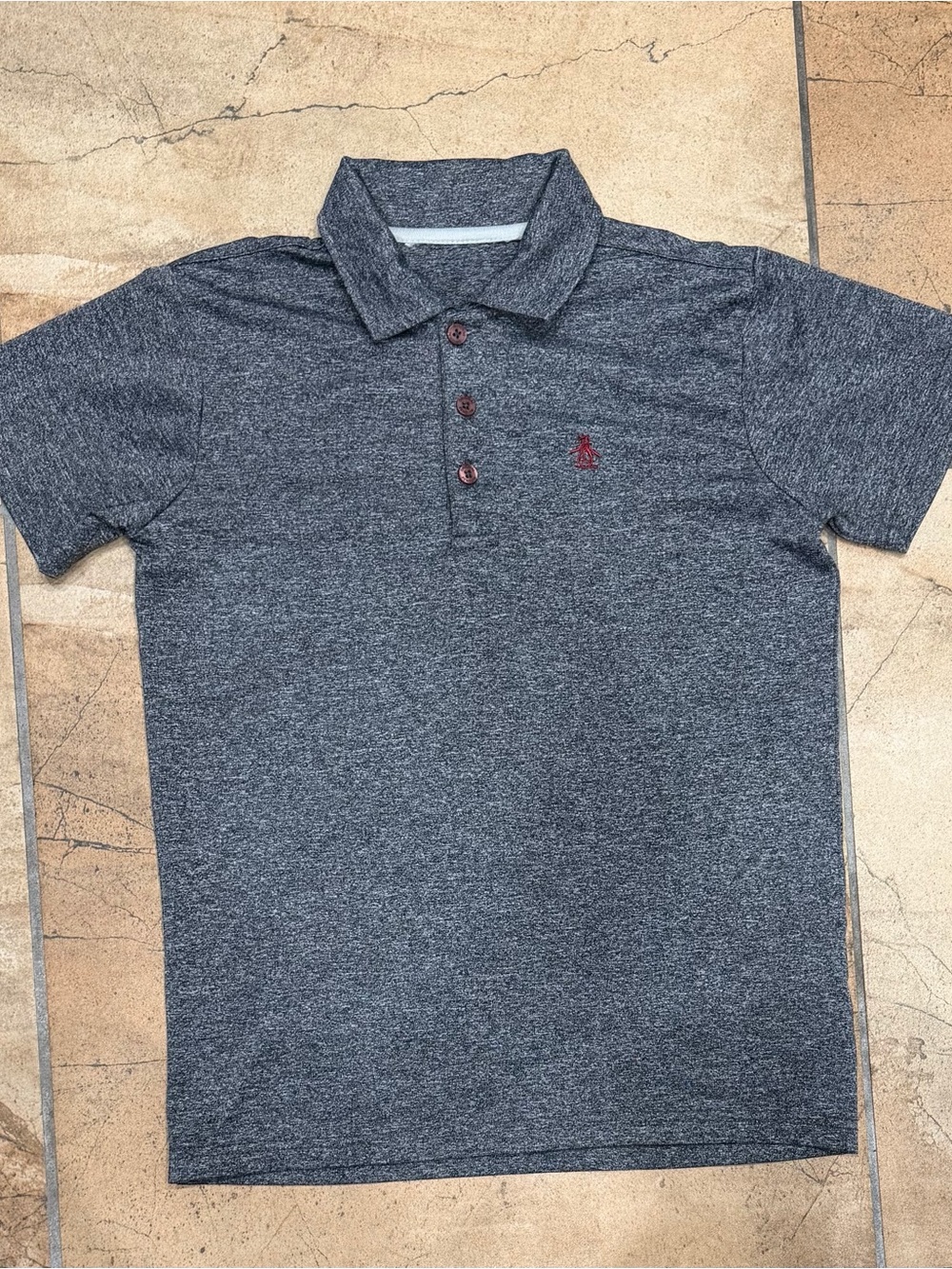 Kids Heather Charcoal Polo Shirt with Embroidered Accent